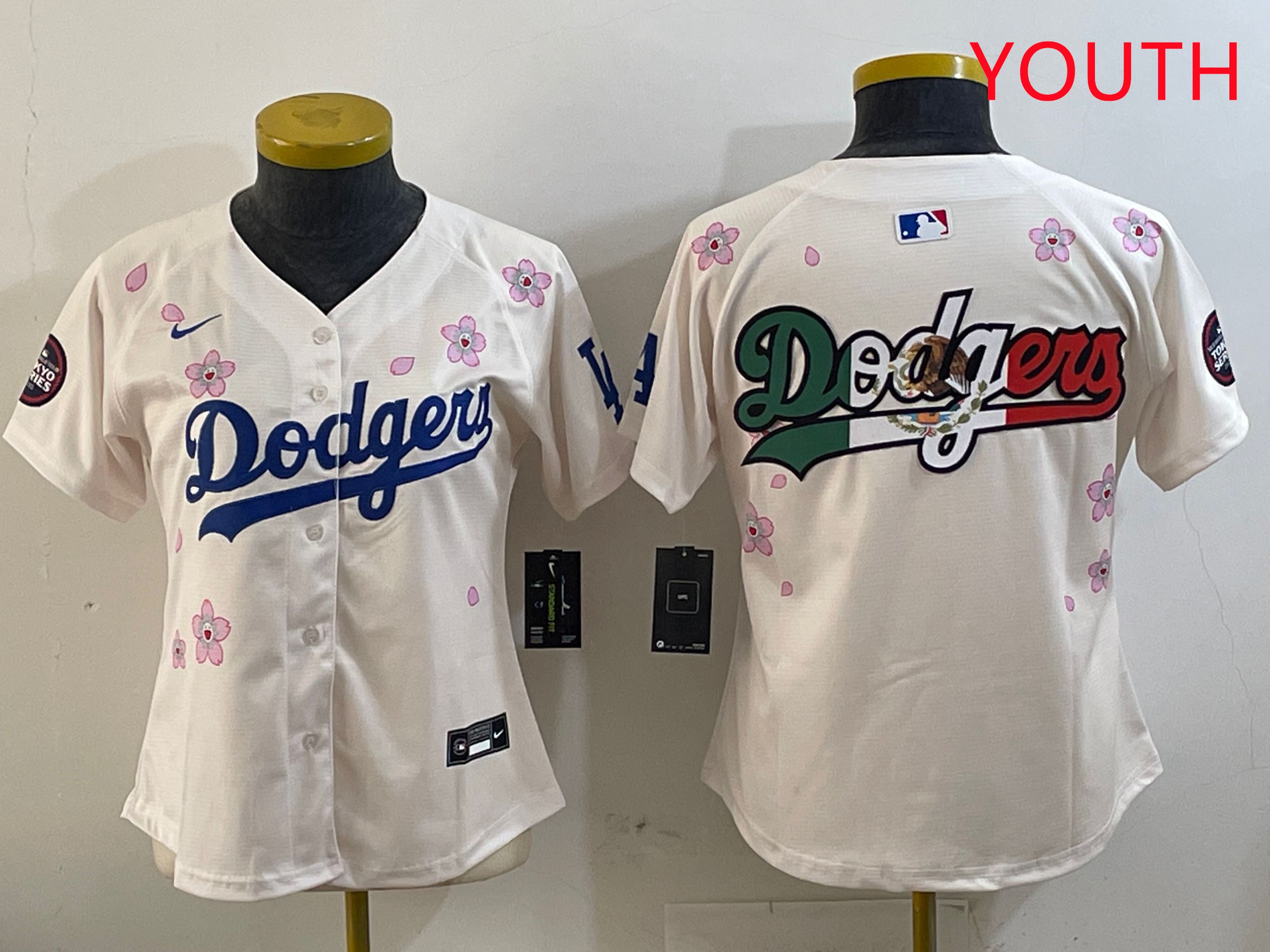 Youth Los Angeles Dodgers Blank Cream Sakura Edition 2025 Nike MLB Jersey style 7->youth mlb jersey->Youth Jersey